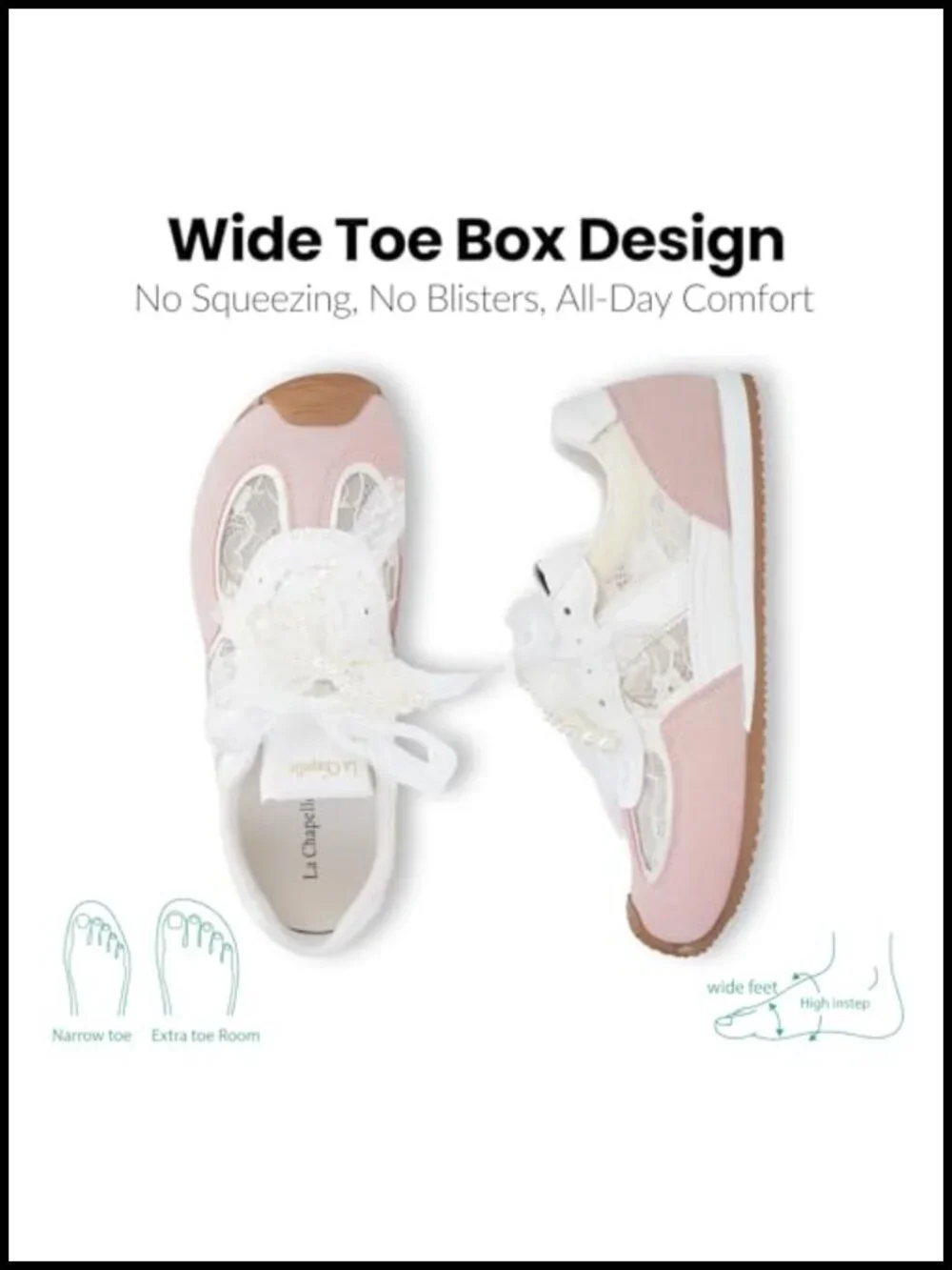 Lace Sneakers with Pearl Bow Detachable Non Slip Memory Foam Casual